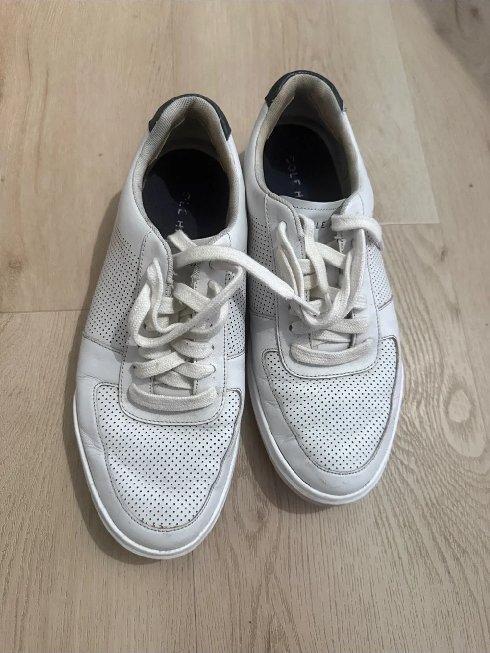 Cole Haan Men’s White Perforated Leather Lace-Up Sneakers